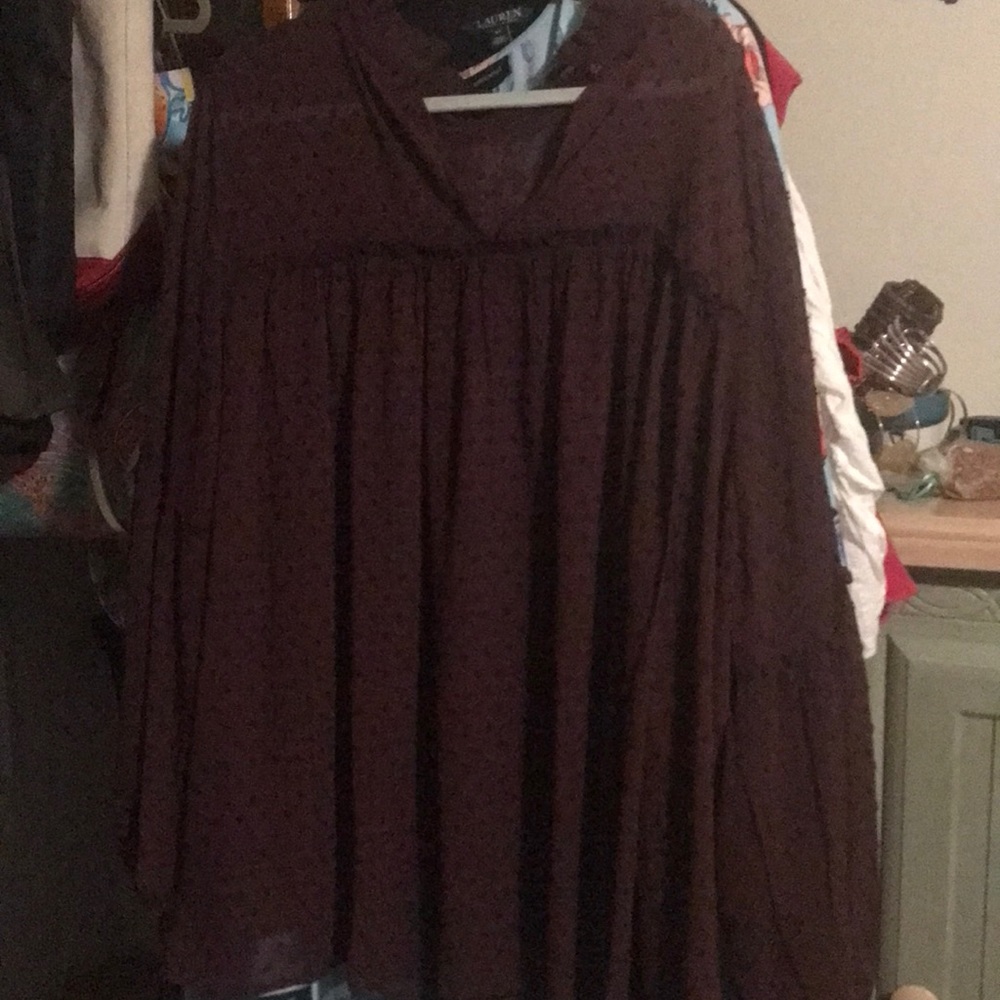 Purple high neck long sleeve sheer blouse
